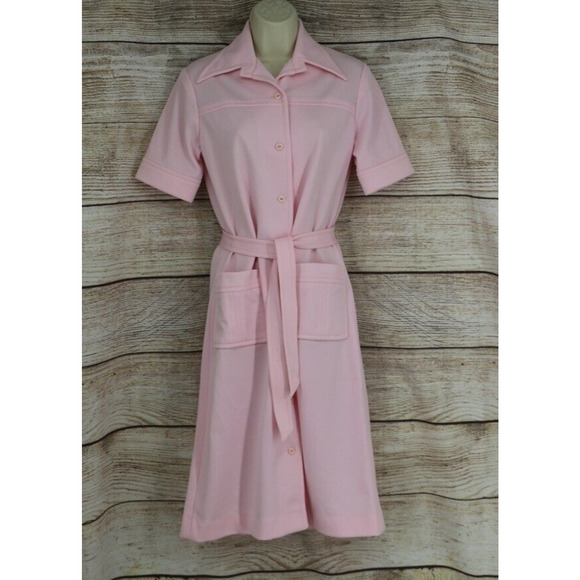 VINTAGE Empress of Dallas Womens Size Medium Midi Button Up Dress Pink - Picture 1 of 8